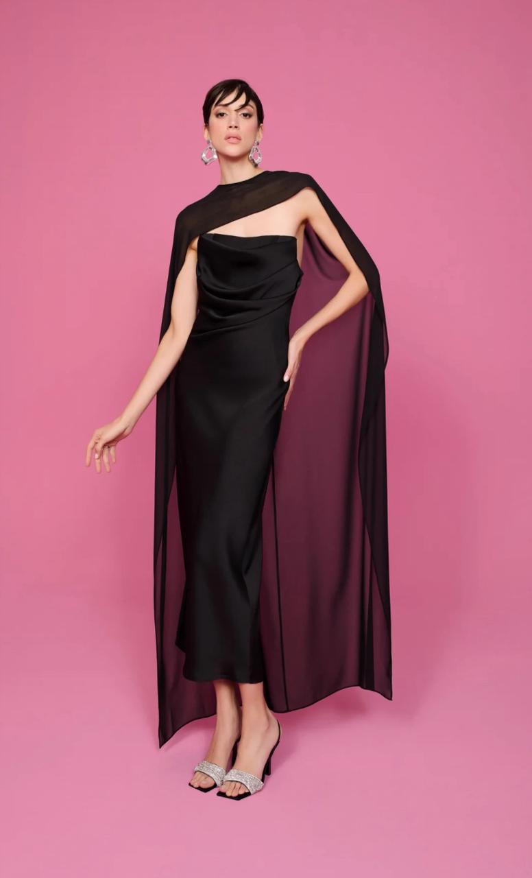 Julia Pelerinli Satin strapless Dress