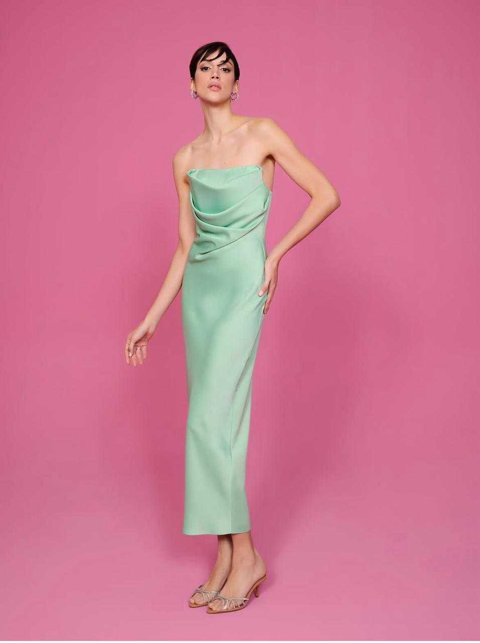 Julia Pelerinli Satin strapless Dress