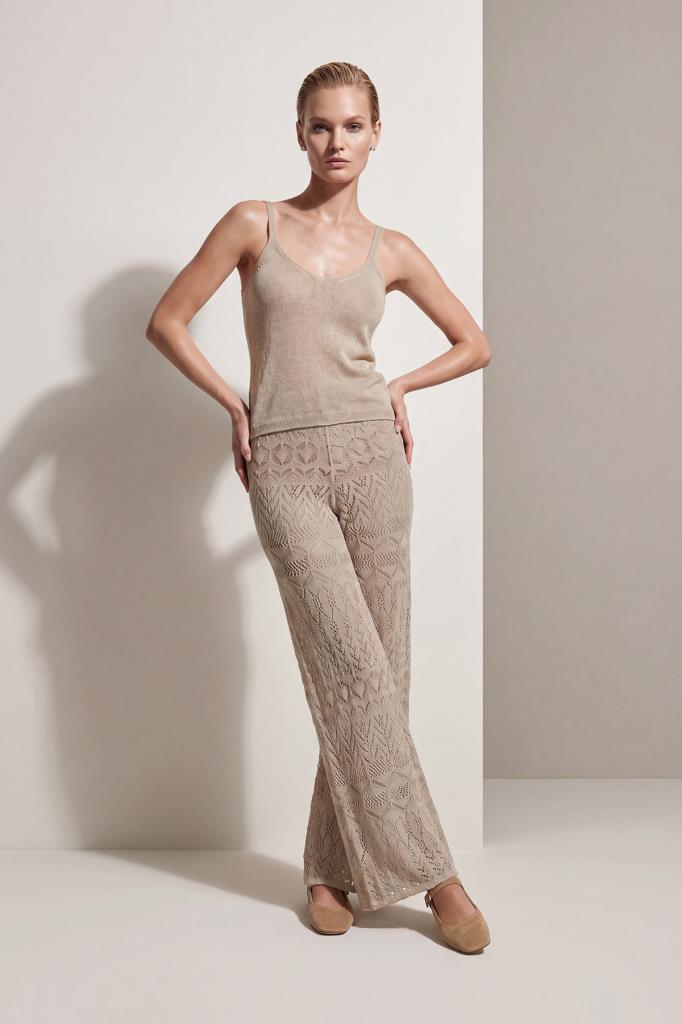 Openwork Lined Beige Trousers