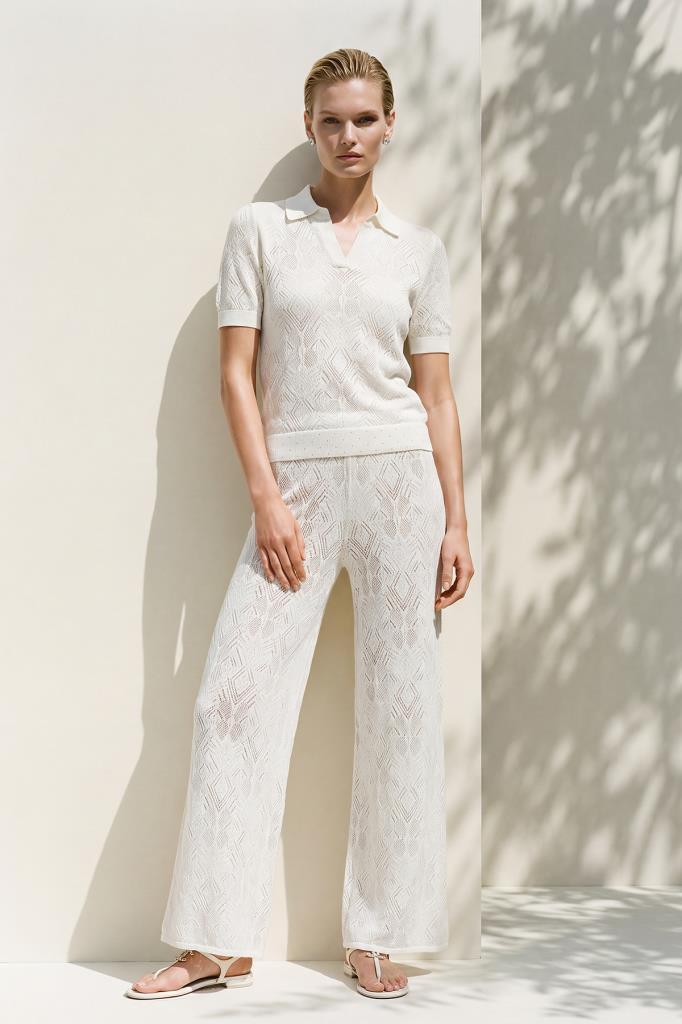 Openwork Lined White Trousers