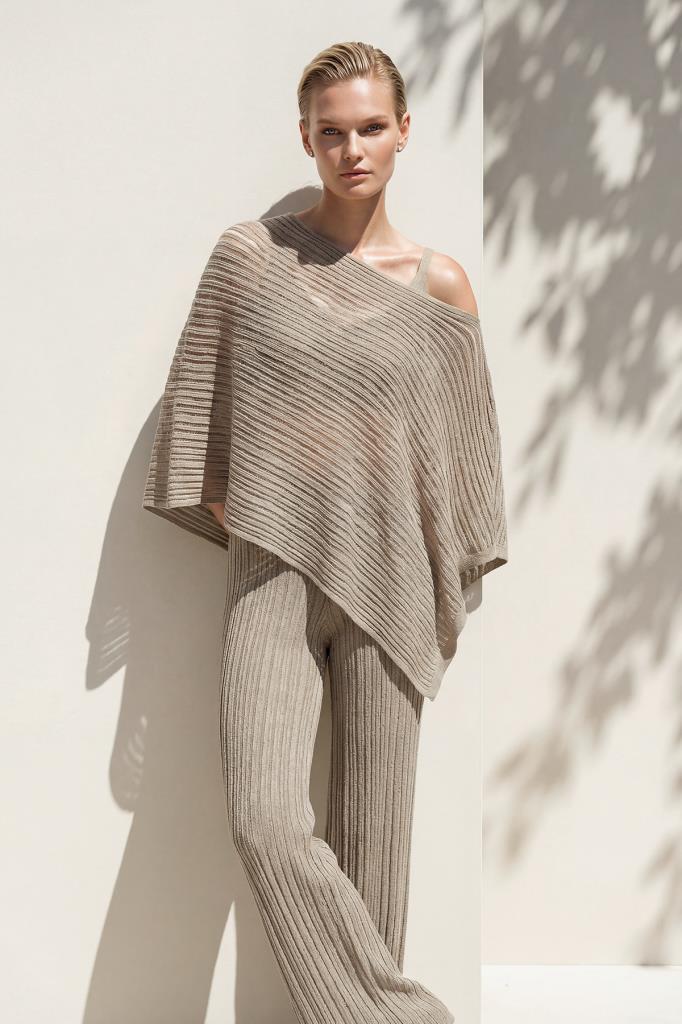 Openwork Poncho Beige