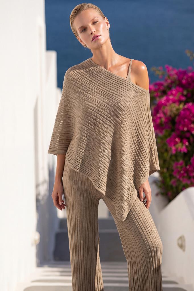 Openwork Poncho Beige