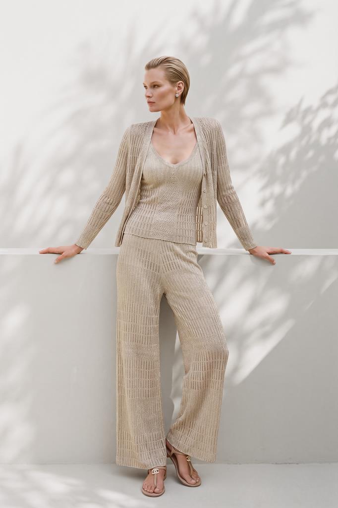 Openwork Shimmer Lined Beige Trousers