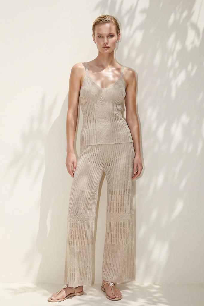 Openwork Shimmer Lined Beige Trousers