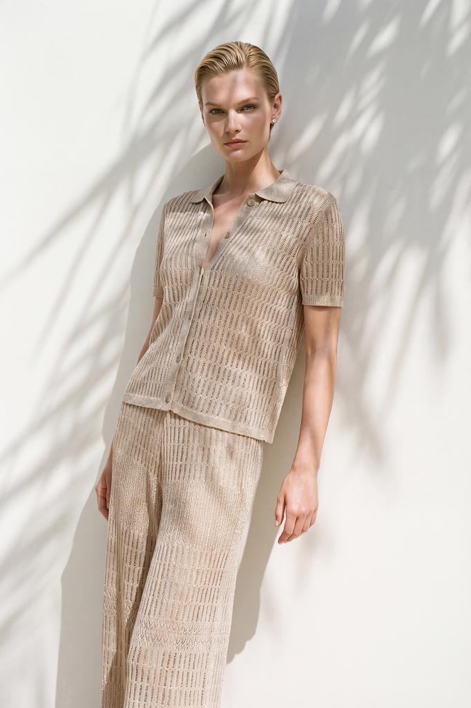 Openwork Shimmer Beige Shirt