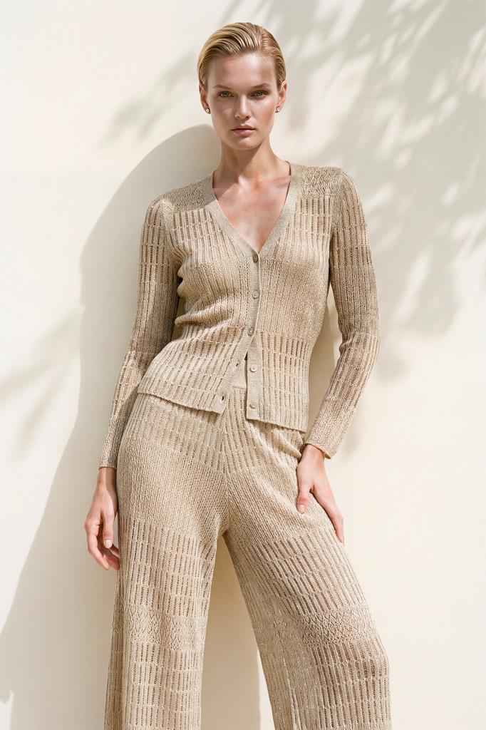 Openwork Shimmer Beige Cardigan