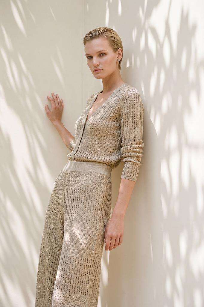 Openwork Shimmer Beige Cardigan