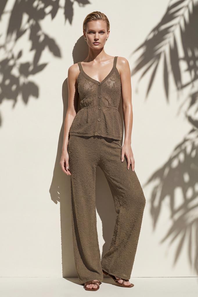 Gathered Button Brown Blouse