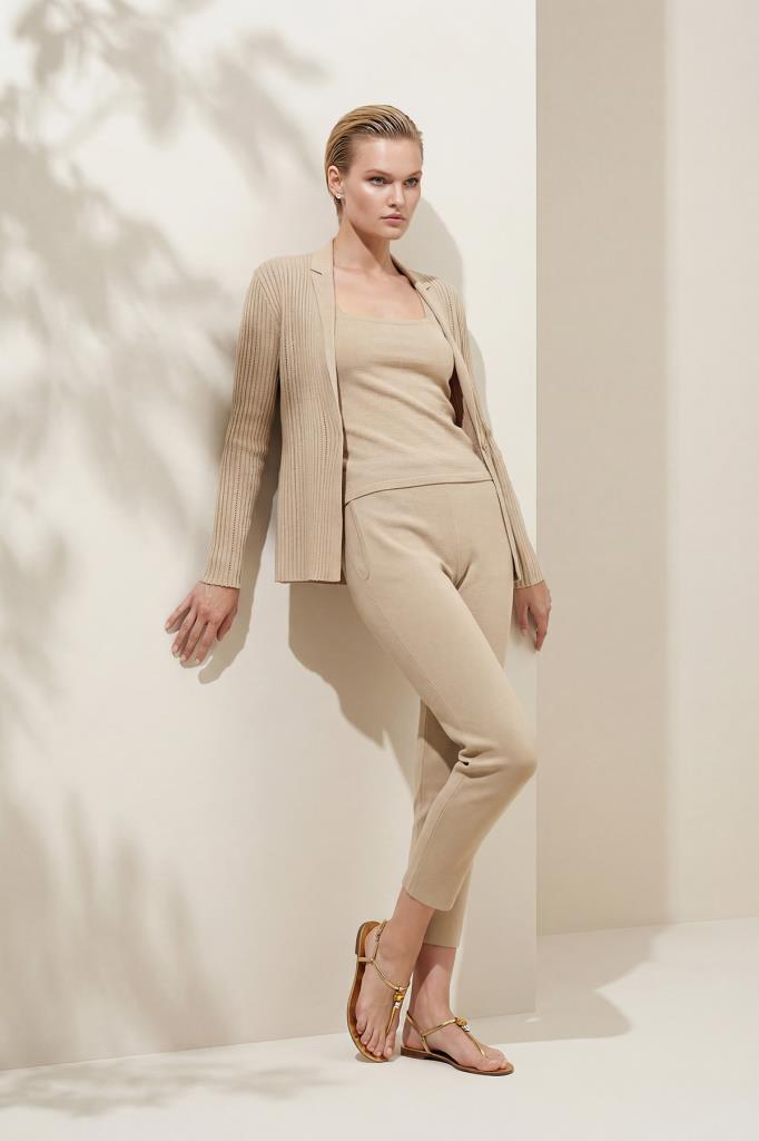 Drawstring-Waist Pocket Beige Trousers