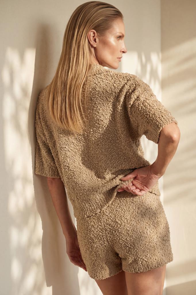 Elastic-Waist Pocket Beige Shorts