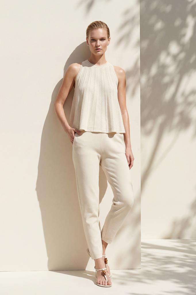 Crew Neck Openwork Ecru Blouse