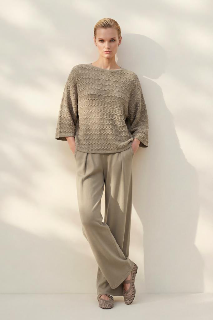 Crew Neck Printed Mink Blouse