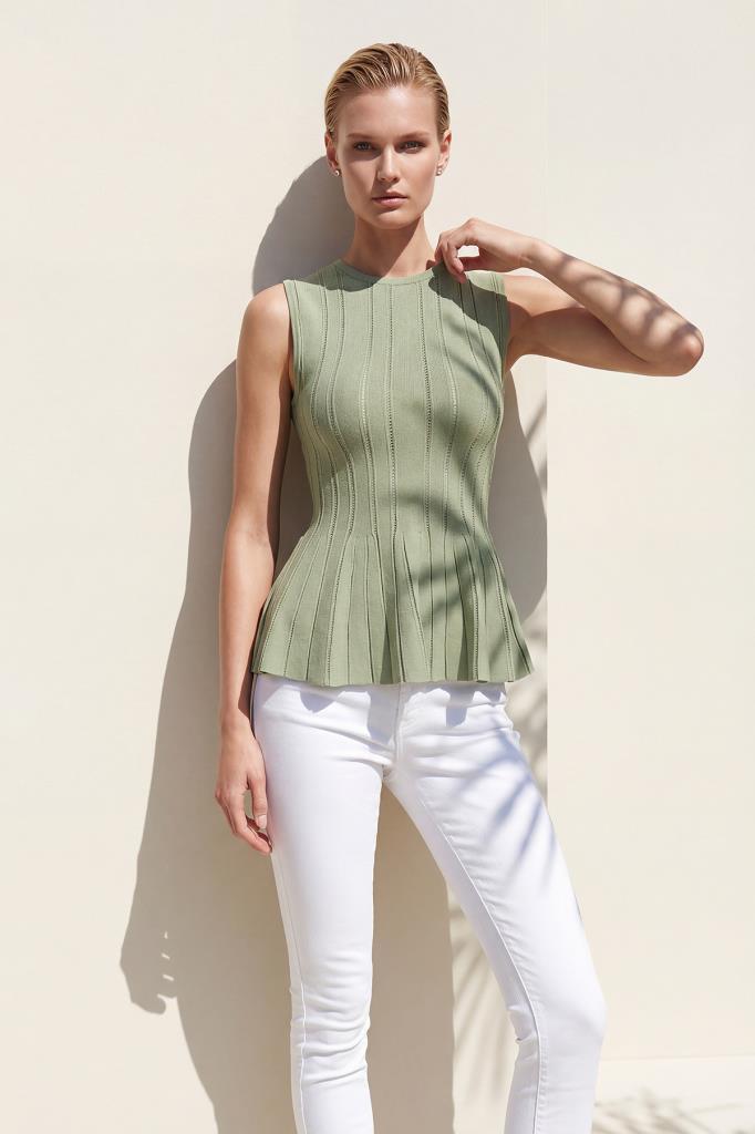 Crew Neck Peplum Green Blouse