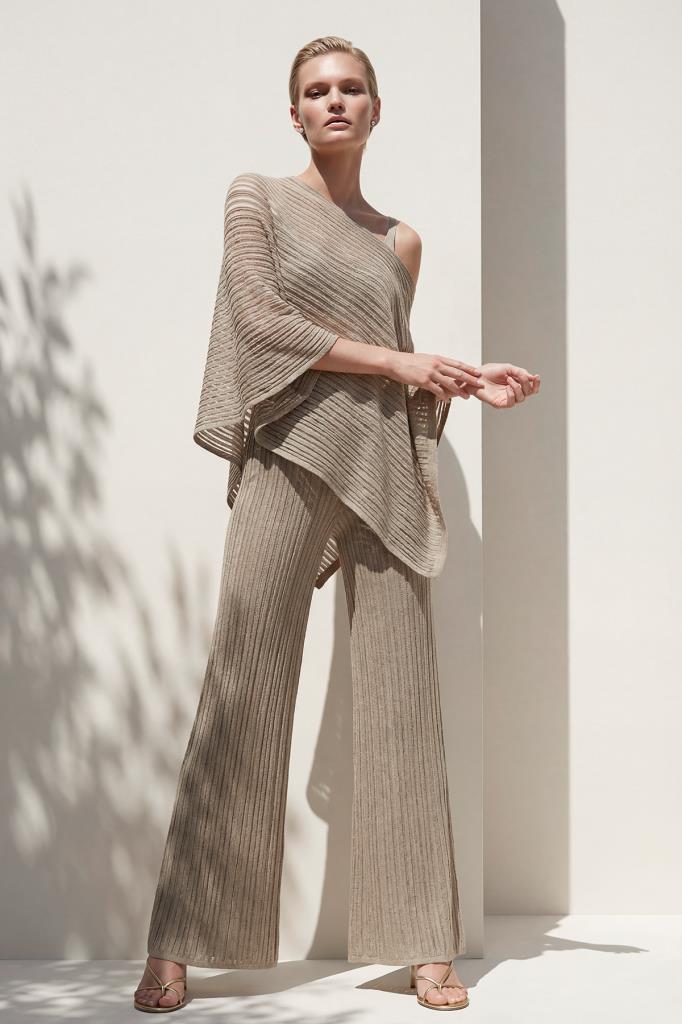 Wide-Leg Openwork Lined Beige Trousers