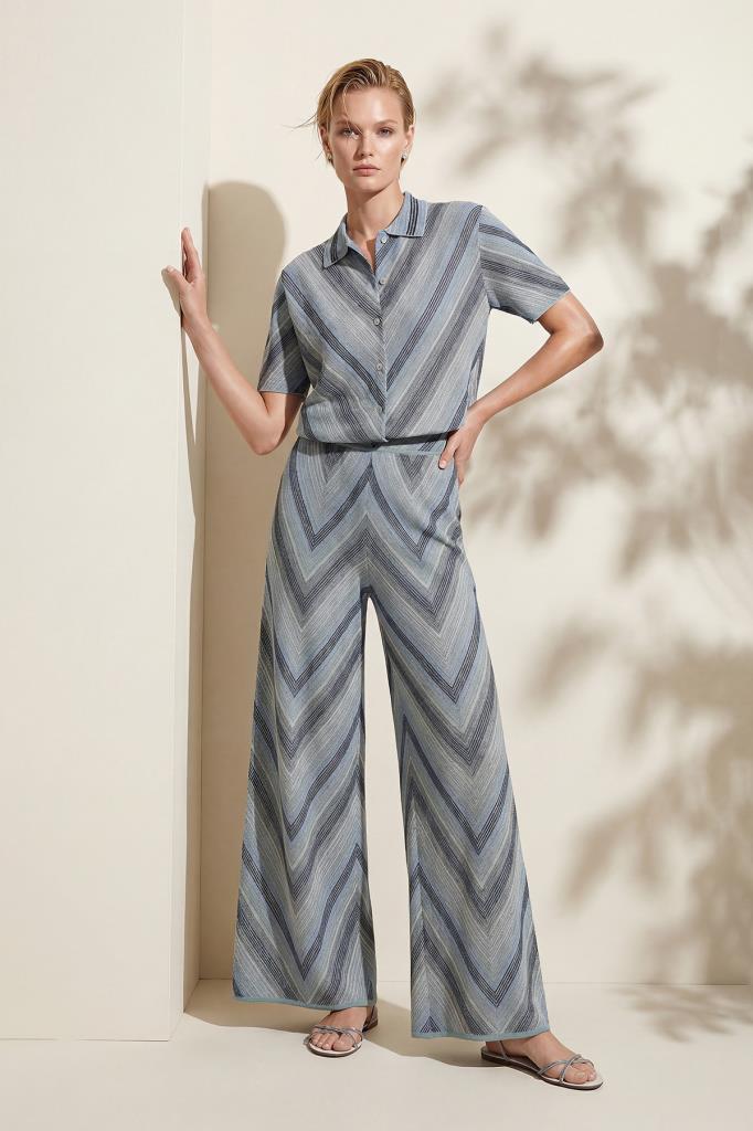 Wide-Leg Elastic-Waist Printed Multi Trousers