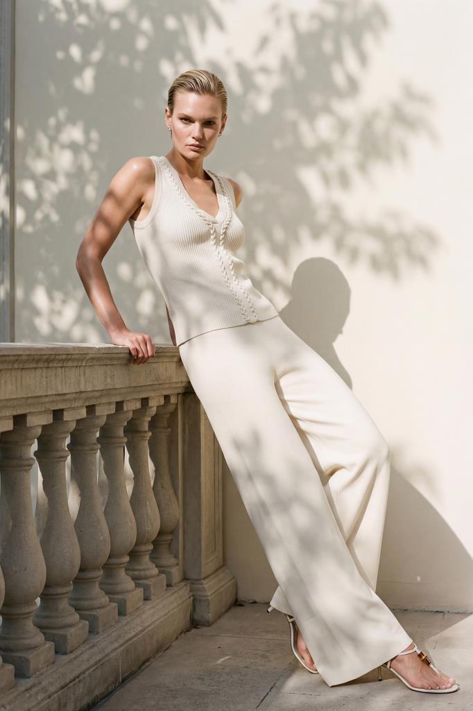 Wide-Leg Ecru Trousers