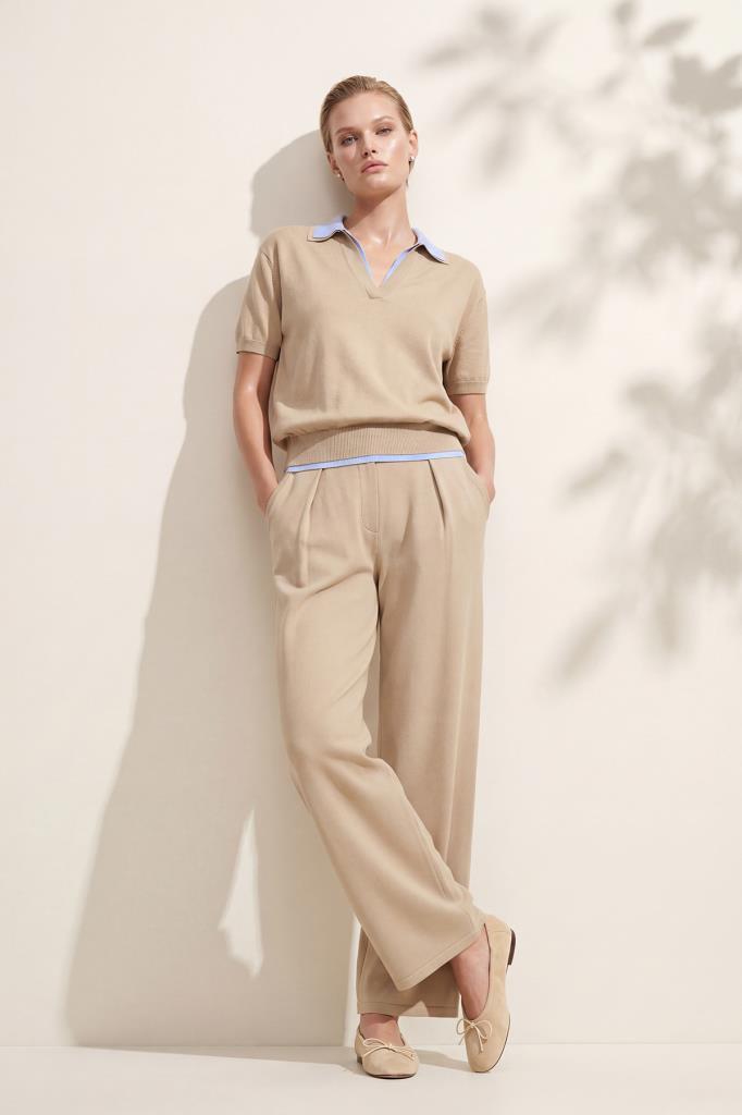 Double-Layer Polo Collar Beige Blouse