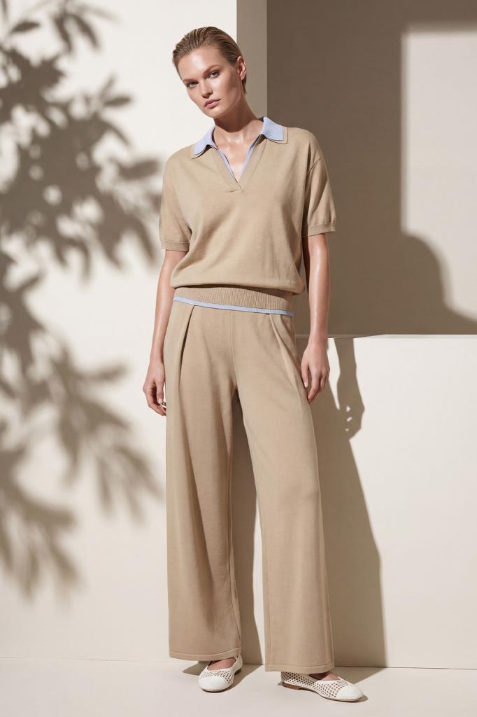 Double-Layer Polo Collar Beige Blouse