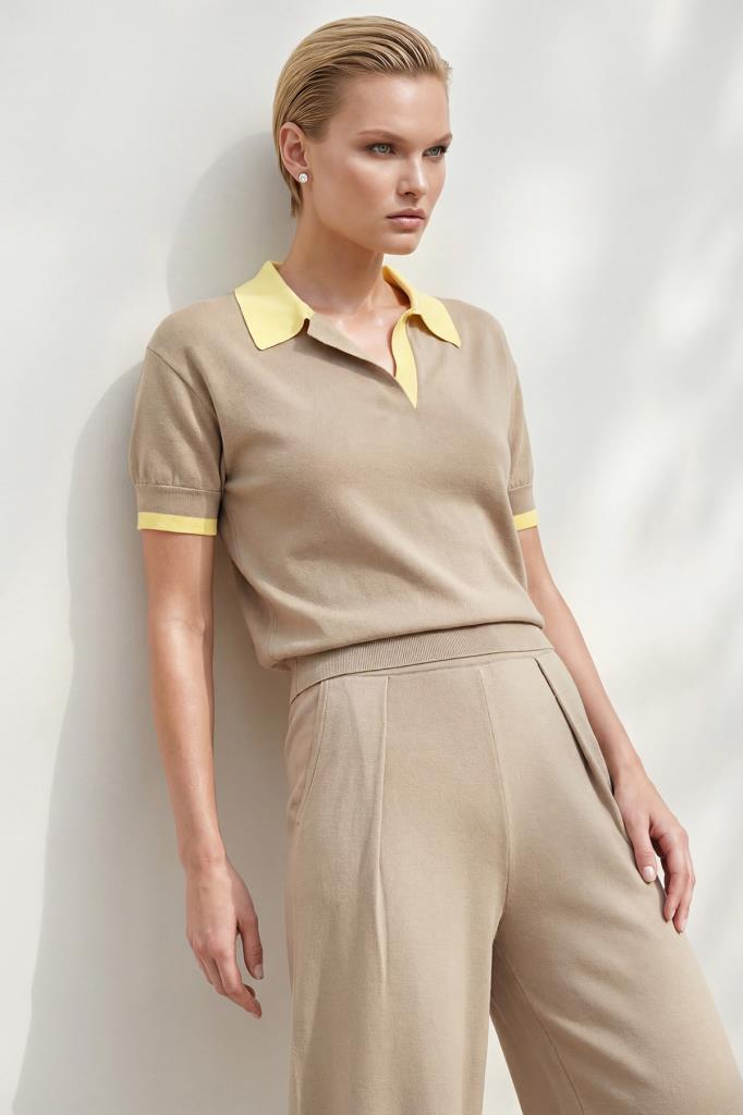 Double-Layer Polo Collar Mink Blouse