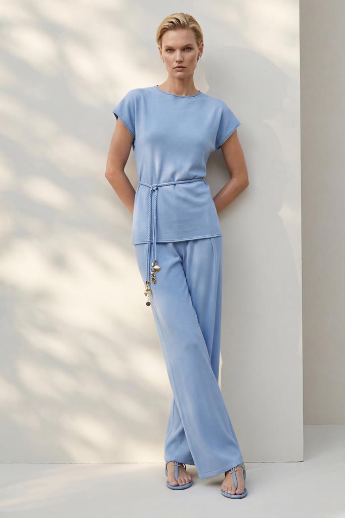 Hand-Crafted Gold-Accent Belted Blue Blouse