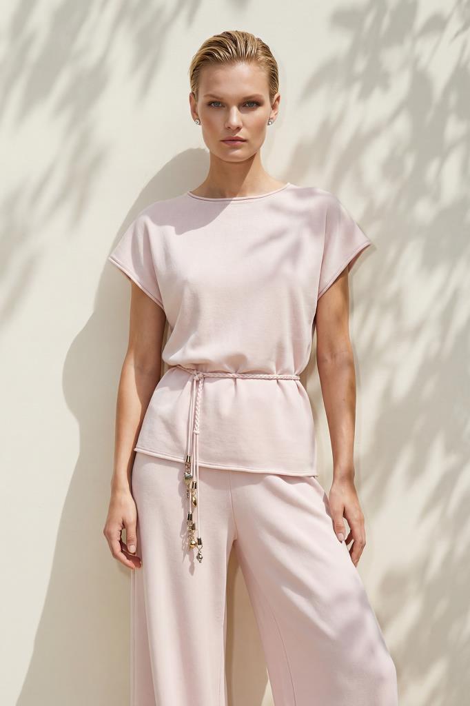 Hand-Crafted Gold-Accent Belted Pink Blouse