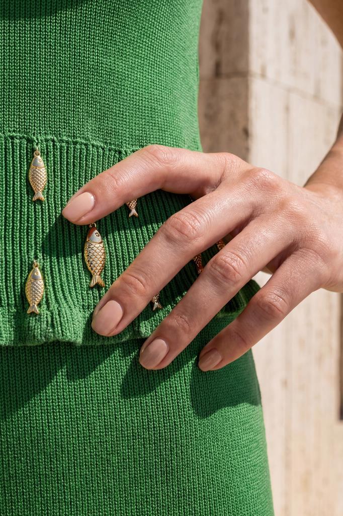 Hand-Crafted Gold-Accent Square Neck Green Top