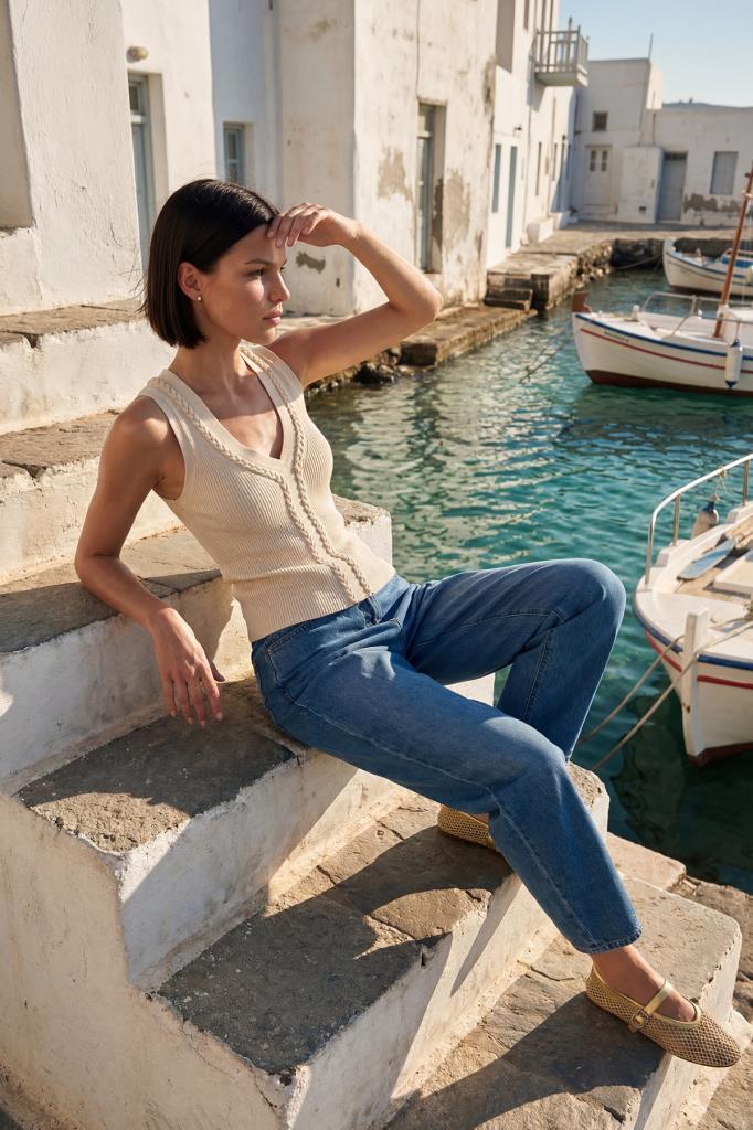 Hand-Crafted Knit Ecru Blouse