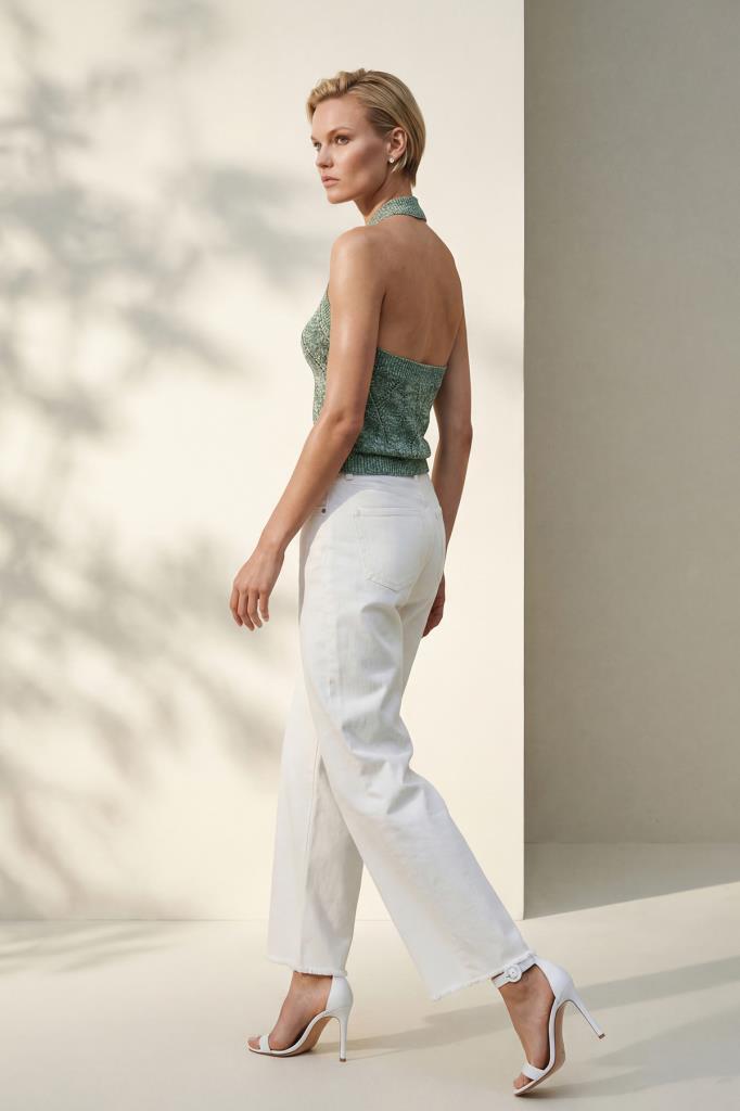 Halter Neck Openwork Green Blouse