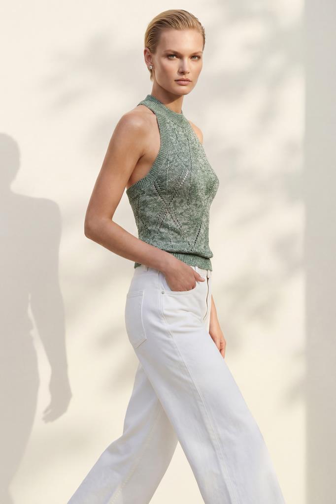 Halter Neck Openwork Green Blouse