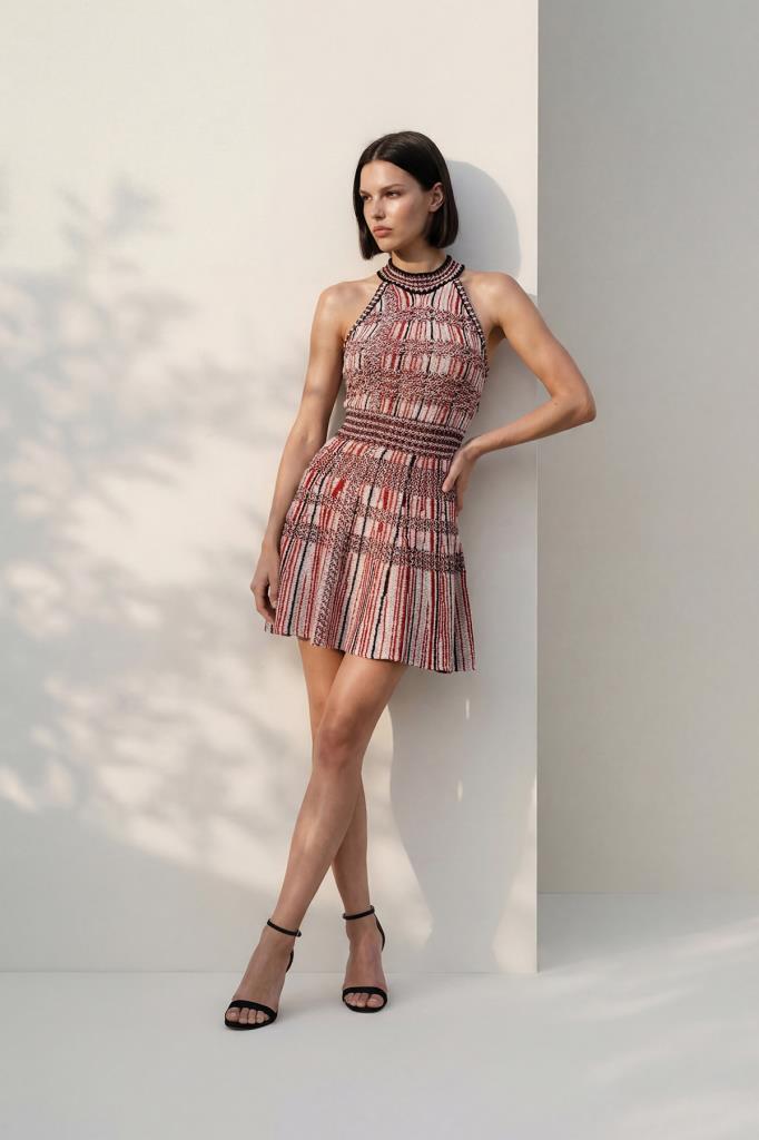 Halter Neck Mini Tweed Multi Dress