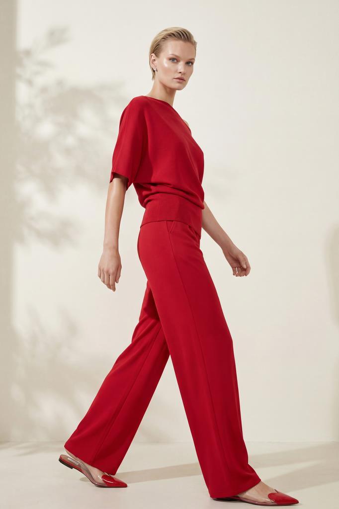 Boat Neck Red Blouse