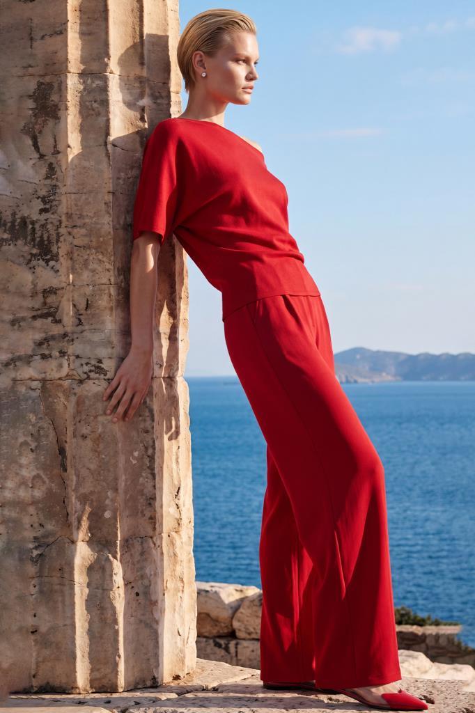 Boat Neck Red Blouse
