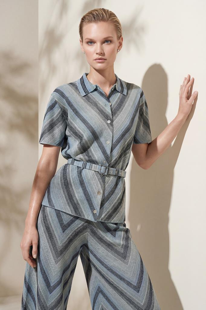 Short-Sleeve Belted Printed Multi Shirt