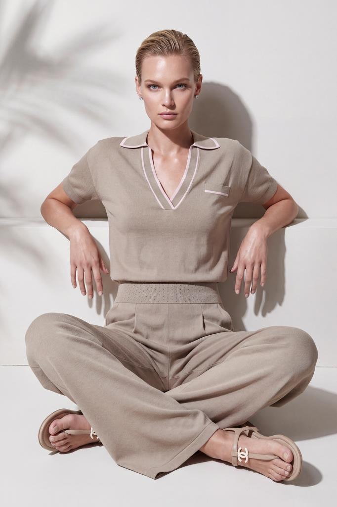 Pleated Wide-Leg Stone Trousers