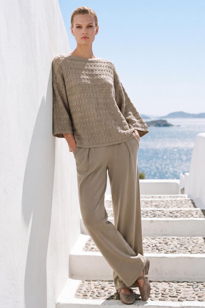 Pleated Wide-Leg Mink Trousers