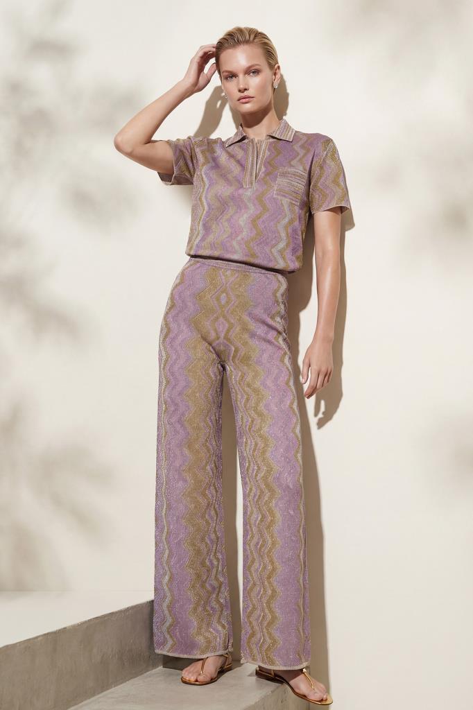 Polo Collar Printed Shimmer Pink Blouse