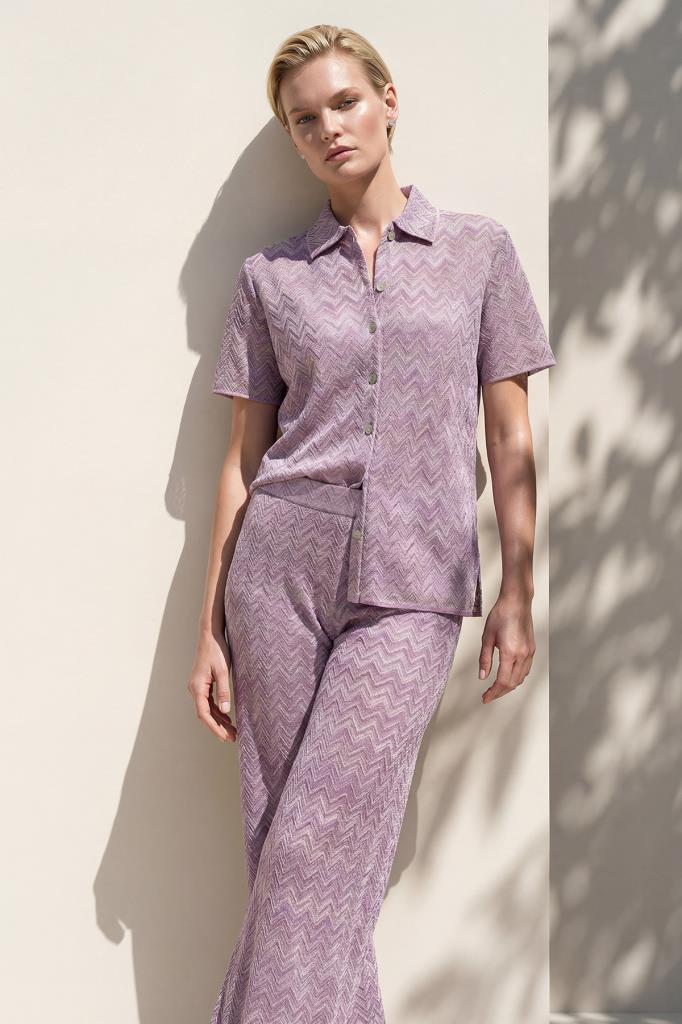 Polo Collar Printed Shimmer Pink Shirt