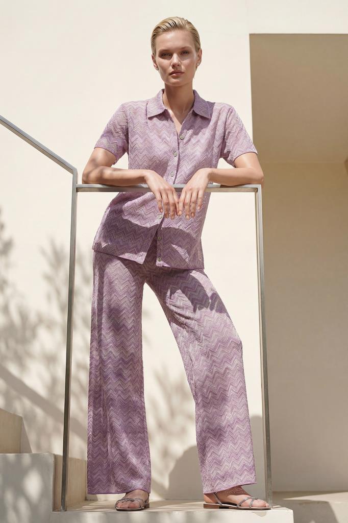Polo Collar Printed Shimmer Pink Shirt