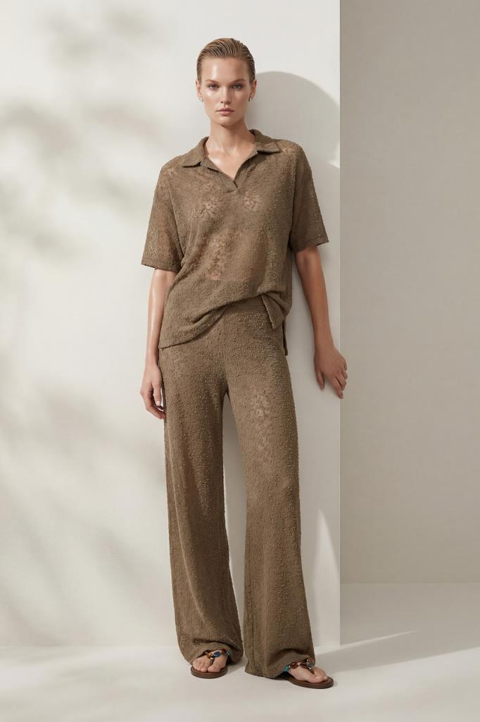 Polo Collar Brown Blouse