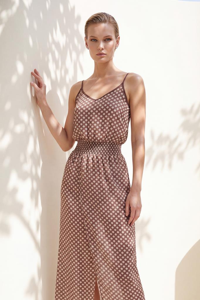Polka-Dot Printed Elastic-Waist Wrap Multi Dress
