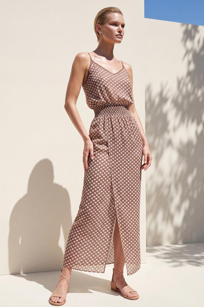Polka-Dot Printed Elastic-Waist Wrap Multi Dress