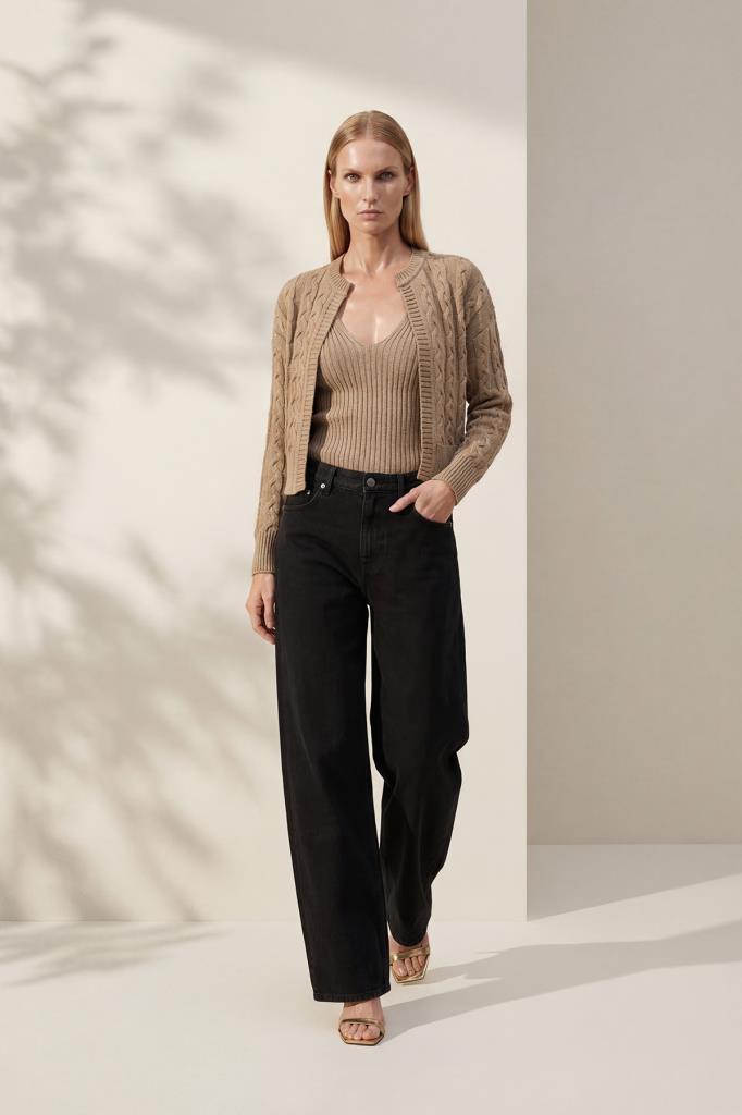 Braided Sequined Beige Cardigan