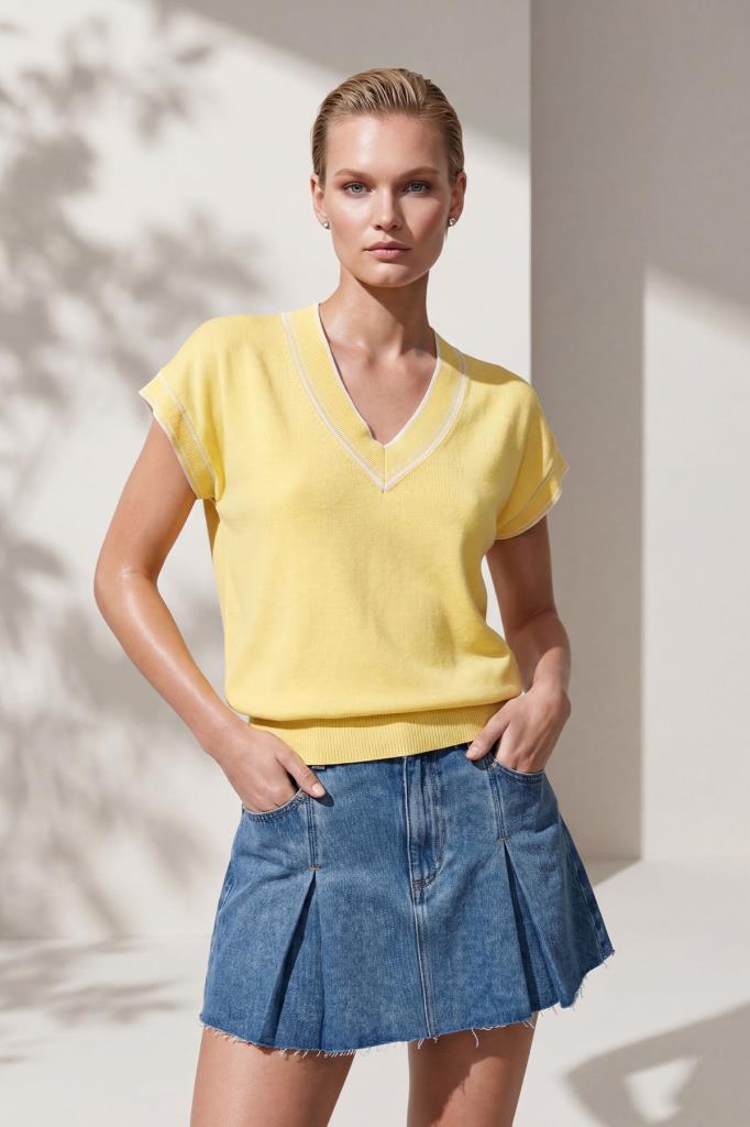 Stripe V-Neck Yellow Blouse
