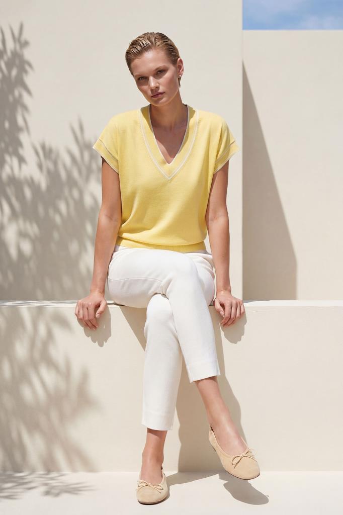 Stripe V-Neck Yellow Blouse