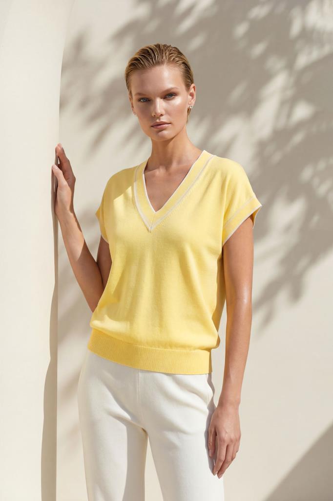 Stripe V-Neck Yellow Blouse