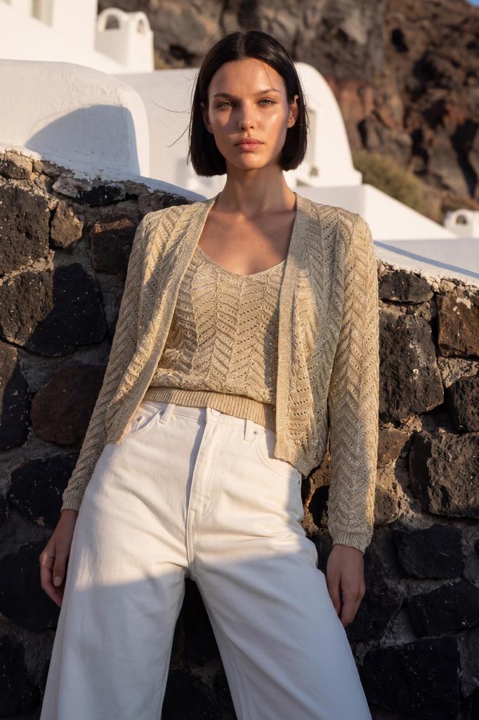 Shimmer Openwork Yellow Cardigan