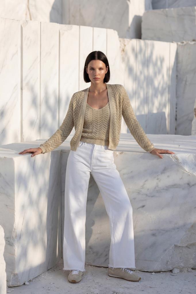 Shimmer Openwork Yellow Cardigan