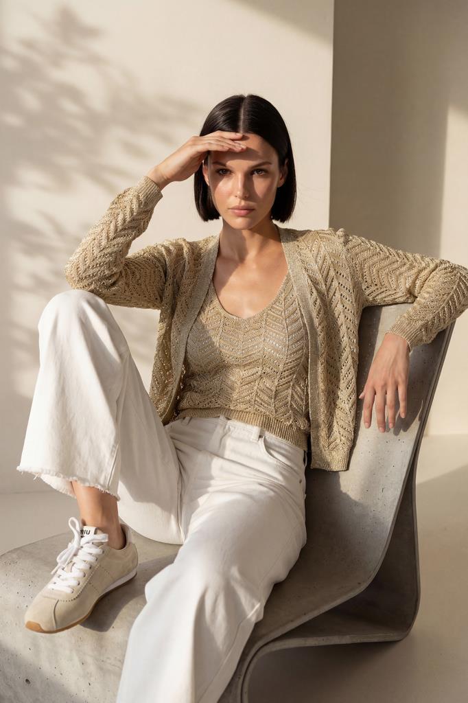 Shimmer Openwork Yellow Cardigan