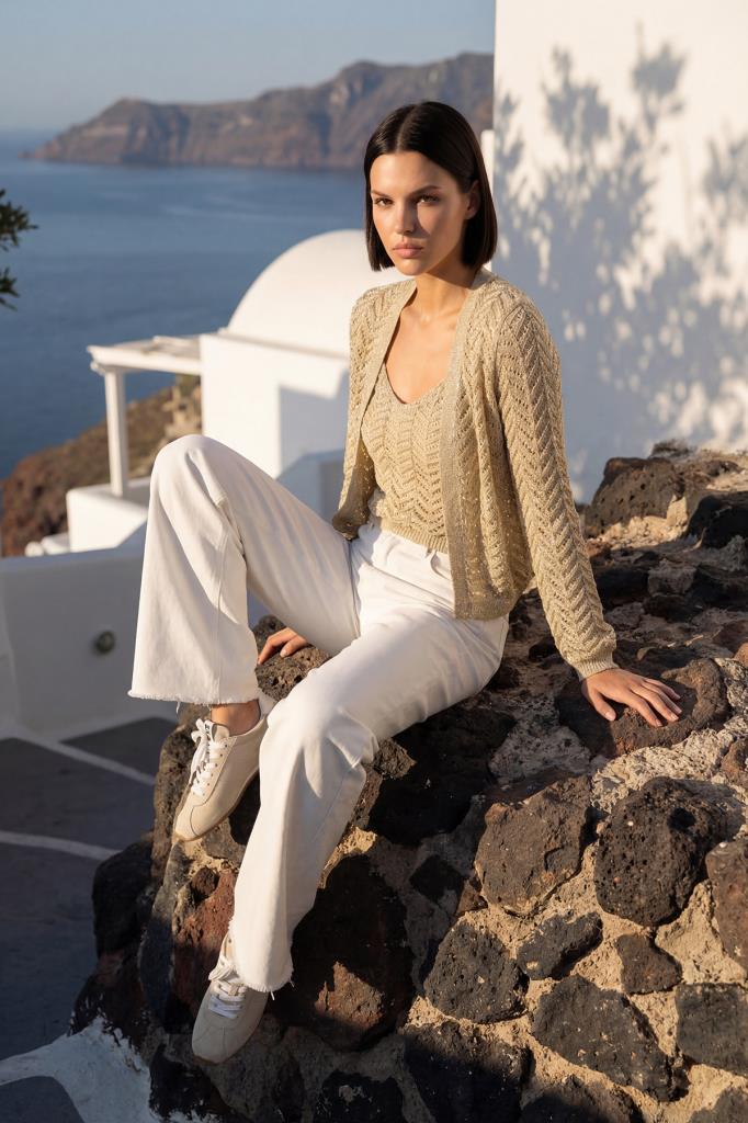 Shimmer Openwork Yellow Cardigan