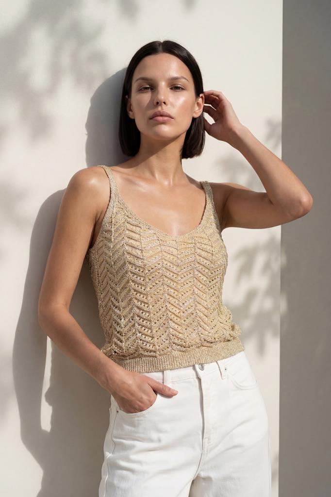Shimmer Openwork Yellow Top